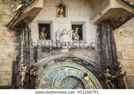 Foto stock: Orloj Astronomical Clock In Prague Czech Republic Dark Colors