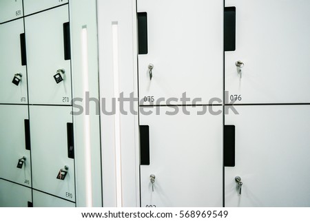 Foto stock: Secure Lockboxes For Storage Of Luggage