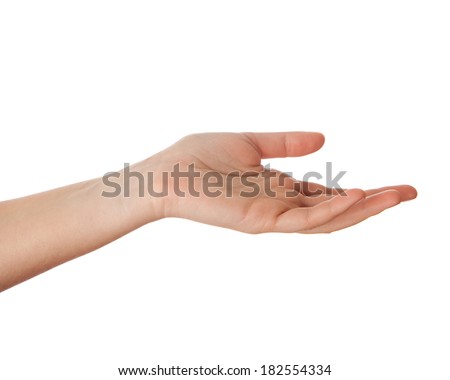Foto stock: Closeup Shot Of Female Hands Presenting Something Isolated On W