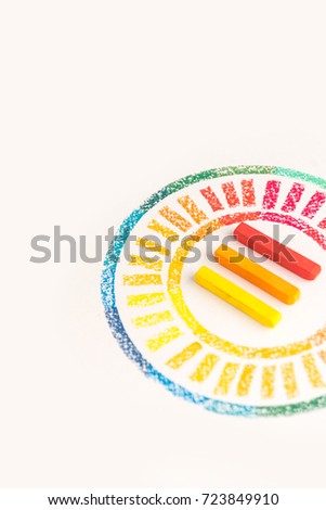 Foto stock: Cropped Photo Of Circle Drawn With Colorful Pastel Chalks With T