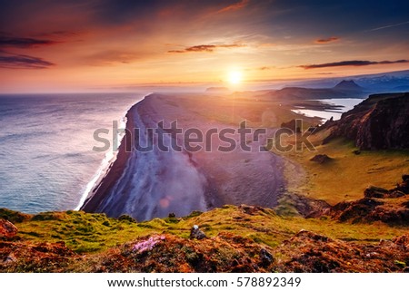 [[stock_photo]]: Amazing Black Sand Of Lava In The Beach Location Cape Dyrholae