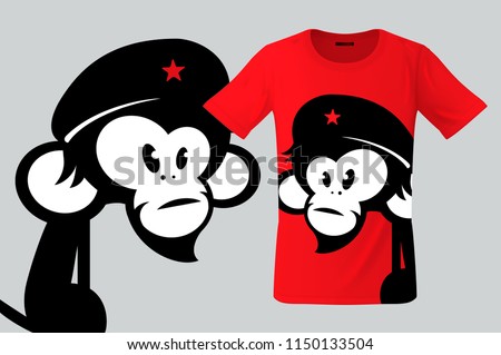 ストックフォト: Monkey With Beret T Shirt Design Modern Print Use For Sweatshirts Souvenirs Cases For Mobile Pho