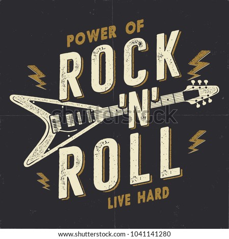 Stockfoto: Vintage Hand Drawn Rock N Roll Poster Music T Shirt Print Design Musical Tee Graphics With Hand Si