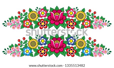 Polish Folk Art Vector Floral Long Decoration Zalipie Decorative Pattern With Flowers And Leaves Stock fotó © RedKoala