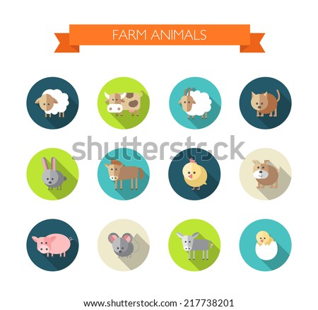 [[stock_photo]]: Animals In The Farm Scene Nature And Country Concept Flat Vector Illustration