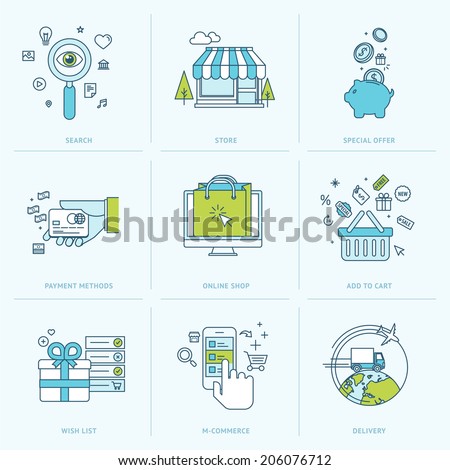 Zdjęcia stock: On Line Shopping And Payment Methods Mobile Payments Flat Vector Illustration