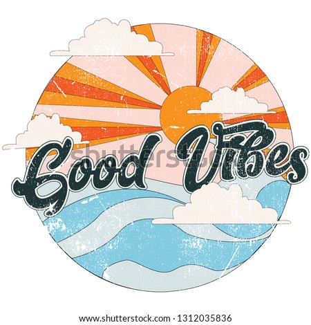 ストックフォト: Vintage Surf Print Design For T Shirt And Other Uses Good California Vibes Typography Quote Calligr