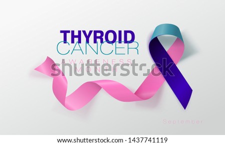 Zdjęcia stock: Thyroid Cancer Awareness Month Realistic Teal Pink Blue Ribbon Symbol Medical Design Vector Illus