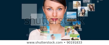 Foto stock: Portrait Of Young Happy Woman Sharing His Photo And Video Files