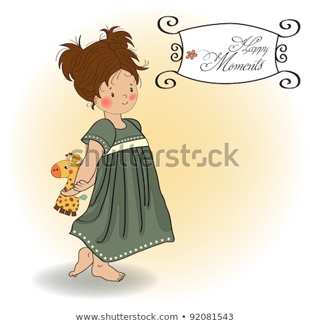 Stock fotó: Young Girl Going To Bed With Her Favorite Toy A Giraffe