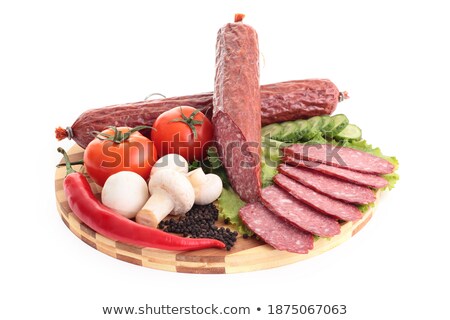 ストックフォト: Sliced Sausage With Vegetables And Red Papper