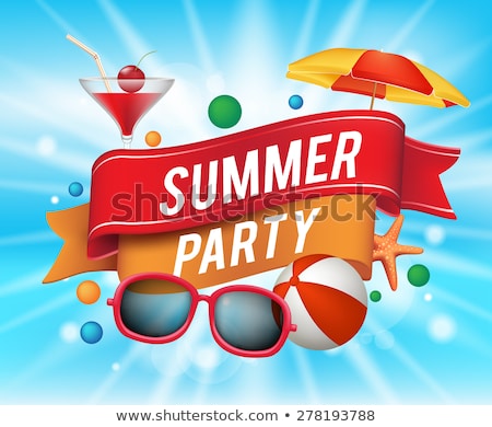 商業照片: Vector Summer Beach Party Flyer Design With Sunglasses And Starfish On Blue Background