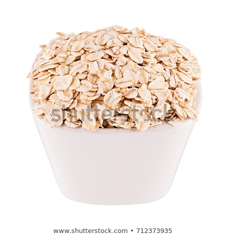 Foto stock: Oats Flake In White Bowl Closeup Isolated Template For Menu Cover Advertising