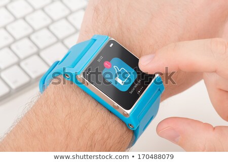 Stockfoto: Close Up Of Smart Watch With Social Media Icons