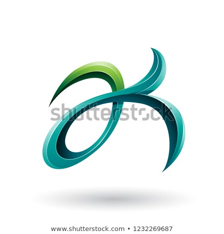 Stockfoto: Light And Dark Green Curly Fish Tail Like Letters A And K Vector