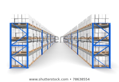 Stock foto: Warehouse Shelves 2 Rows Floor Shadows Part Of A Blue Warehouse And Logistics Series