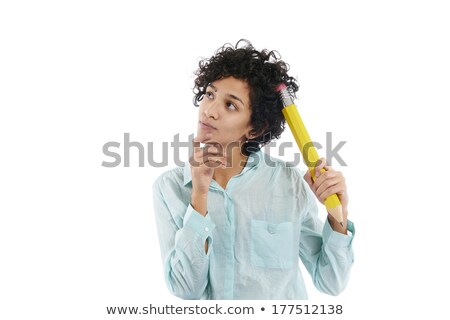 Foto stock: Pensive Businesswoman Scratching Head With Big Pencil
