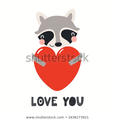 Foto stock: Cute Raccoon With Heart In Hands