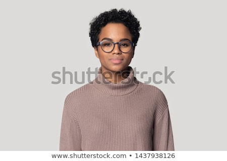 Stok fotoğraf: Portrait Of Happy Funny Young Woman With Black Glasses