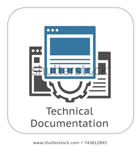 Foto d'archivio: Technical Documentation Icon Gear And Web Pages Development Symbol