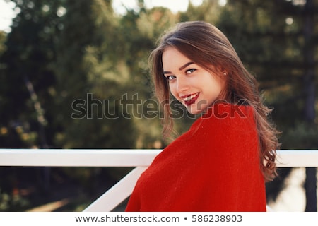 Foto stock: Beautiful Smiling Young Woman With Red Lipstick