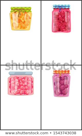 Stock photo: Preserved Natural Food In Jars Info Posters Set