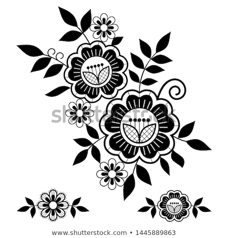 Сток-фото: Retro Wedding Lace Vector Single Design Set Monochrome Ornamental Pattern With Roses Flowers And S