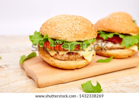 Сток-фото: Craft Beef Burger On Wooden Table On Light Background