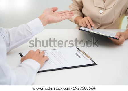 Stock photo: Businessman Candidate Explaining About His Profile And Conductin