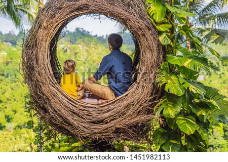 Stock photo: Bali Trend Straw Nests Everywhere Child Friendly Place Boy Tourist Enjoying His Travel Around Bal