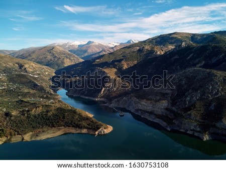 Stok fotoğraf: Aerial Photography Embalse De Canales Reservoir In Guejar Sierra