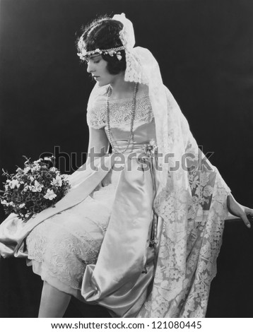 Сток-фото: A Old Bride In A Studio Black Background