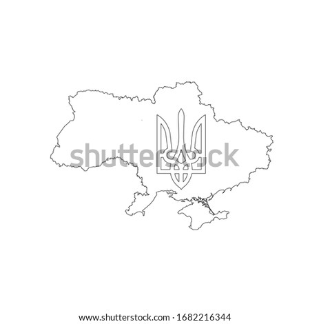 Foto stock: Linear Map Of Ukraine With Tryzub Ukrainian Coat Of Arms Trident National Symbol Stock Vector Ill