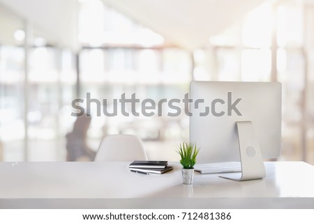 Stok fotoğraf: Stylish Home Studio Workspace With Computer Supplies And Headph