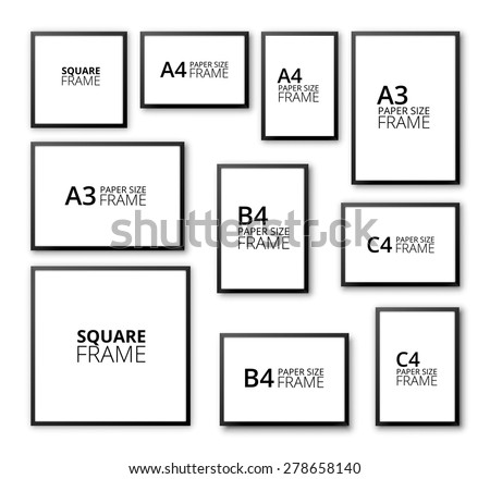 Stok fotoğraf: Different Proportions Black Blank Picture Frames On Wall Seamless Pattern