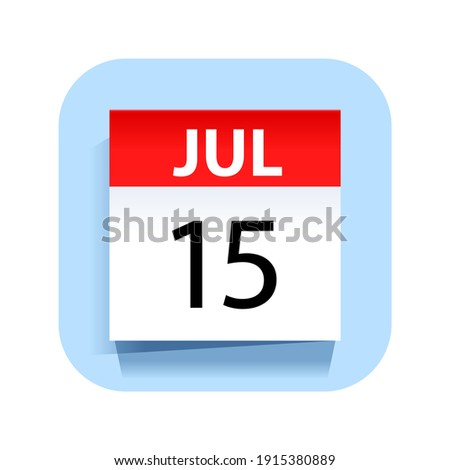 Foto stock: Simple Black Calendar Icon With 15 July Date Isolated On White