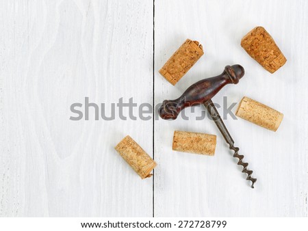 Wine Cork With Vintage Corkscrew On Top On Wood Background With Glass And Bottle Of White Wine ストックフォト © tab62