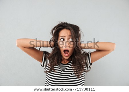 Stok fotoğraf: Stress Woman Stressed Is Going Crazy Pulling Her Hair In Frustr