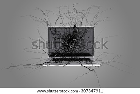 Stok fotoğraf: Social Media Icons Set On The Root Growing Out Of Laptop