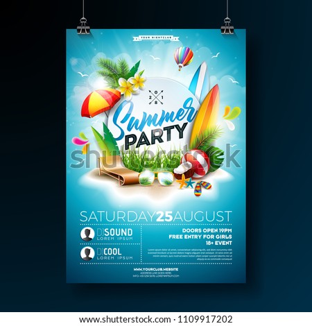 Сток-фото: Vector Summer Beach Party Flyer Design With Disco Ball And Shipp