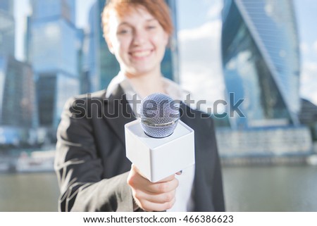 Сток-фото: Female Journalist Conducting Business Interview Or Press Confere