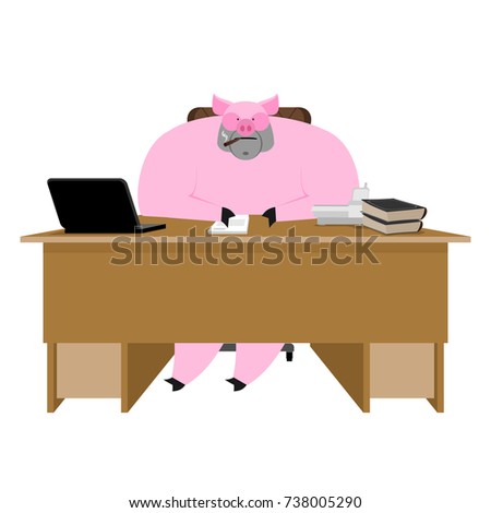 Zdjęcia stock: Pig Boss Piglet Businessman At Desk Farm Office Vector Illust