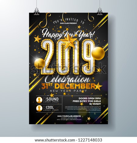 Stok fotoğraf: 2019 Party Flyer Poster Vector Happy New Year Night Club Celebration Musical Concert Banner Desi