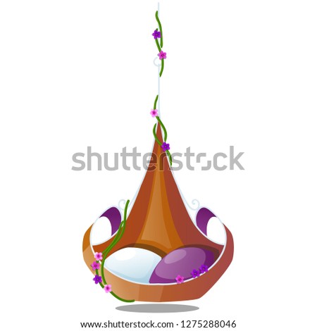 Сток-фото: The Original Hanging Chair With Cushions Decorated With Flowers Isolated On White Background Vector