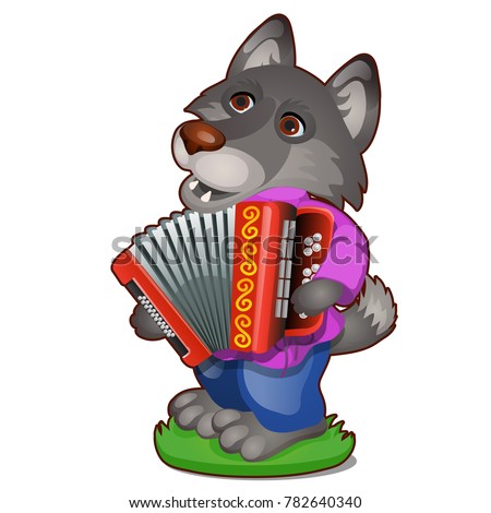Stok fotoğraf: Animated Wolf In Clothes With The Harmonica Isolated On White Background The Character Of Russian F