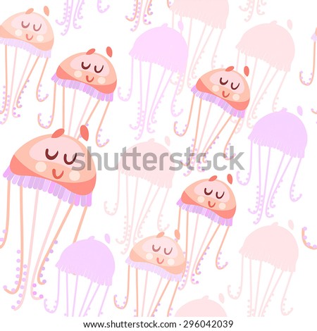 Stock photo: Vector Seamless Pattern With Jellyfish In Heart Shape Sea Medusa Colorful Marine Life Underwater