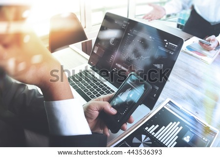 Stock photo: Business Team Two Colleagues Working With Computer Digital Tabl