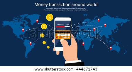 Foto d'archivio: Money Transaction Around World Business Mobile Banking And Mobile Payment Vector Illustration