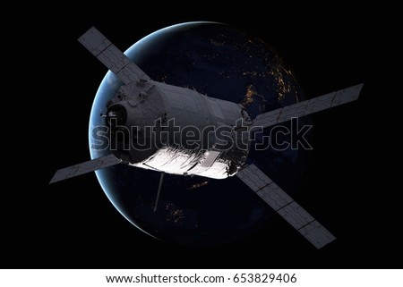 Stock photo: Cargo Spacecraft - The Automated Transfer Vehicle Over The Plane