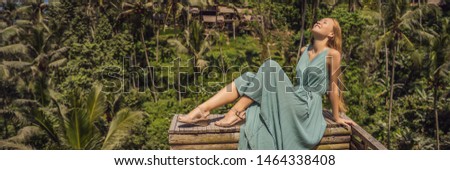 [[stock_photo]]: Banner Long Format Beautiful Young Woman Walk At Typical Asian Hillside With Rice Farming Mountain